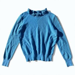 J. Crew Blue Ruffle Neck Wool Blend Textured Sweater - Size S